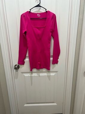 Bright Pink Long Sleeve Scoop Neck Athletic Romper
